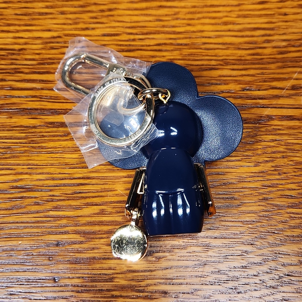 Striped Flower Charm Keychain with Blue Accent - Picture 2 of 6